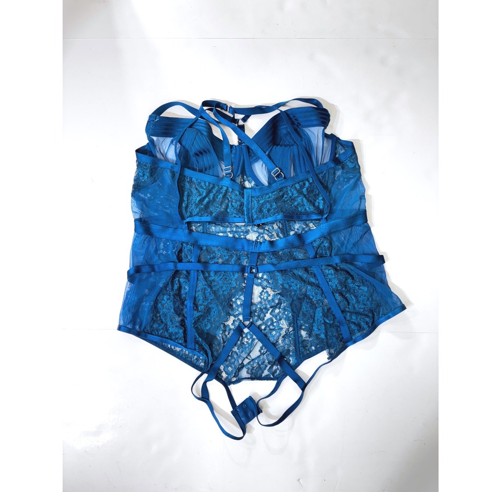 Sold. Torrid Curve Blue Lace Mesh Strappy O-Ring Caged Bodysuit Lingerie Size 4 - Picture 3 of 7